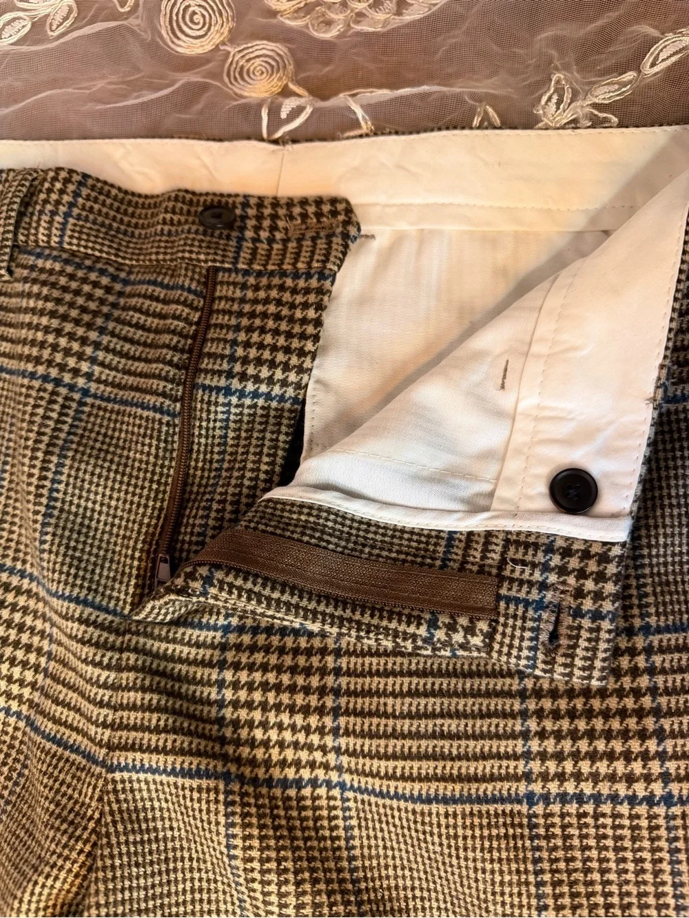 Zara Brown Glen Plaid Dress Trousers